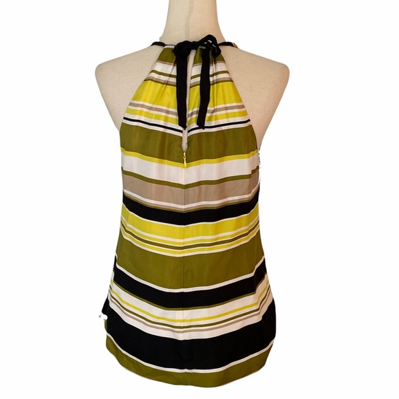Milly Silk Striped Olive Green Yellow Black Halter Tank Top w/ Gold Chain - 4 - Picture 6 of 12
